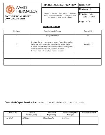 MATERIAL SPECIFICATION RoHS 9000 Revision: 2 ... - Aavid