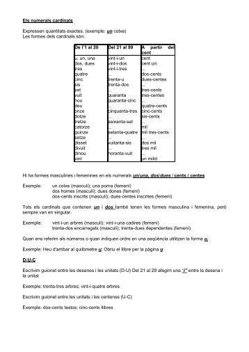 Els numerals cardinals Expressen quantitats exactes. (exemple: un ...