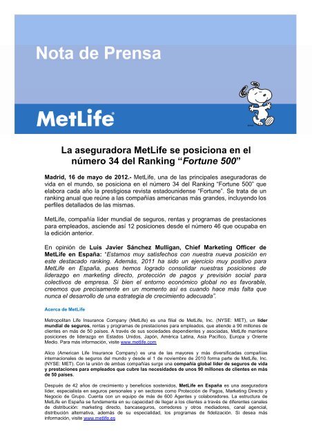 MetLife se posiciona en el Fortune 500