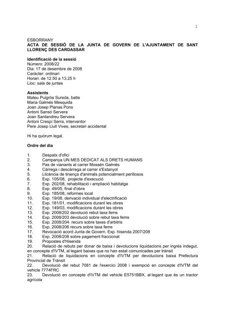 ESBORRANY ACTA DE SESSIÓ DE LA JUNTA DE GOVERN DE L ...