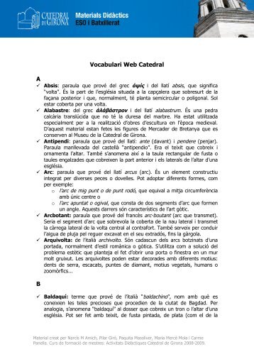 Vocabulari: Artístic i arquitectònic (professors) - Catedral de Girona