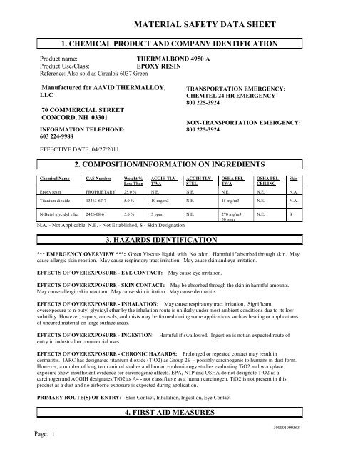 MATERIAL SAFETY DATA SHEET - Aavid