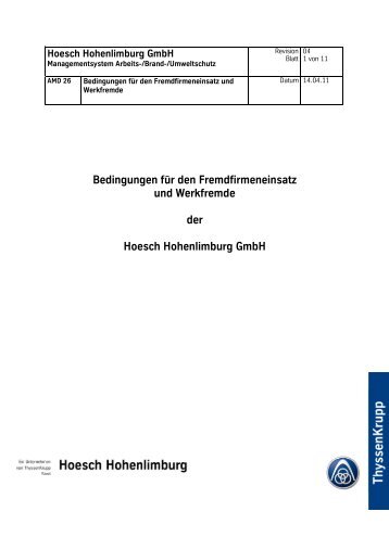 AMD 26 Fremdfirmeneinsatz und Werkfremde - Hoesch Hohenlimburg