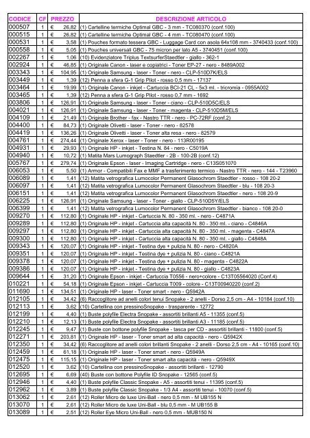 LISTINO CANCELLERIA - ObiPrint