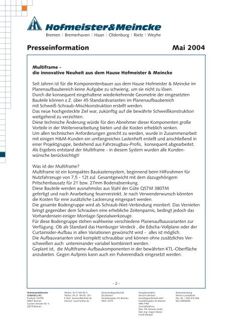 Presseinfo als PDF - Hofmeister & Meincke