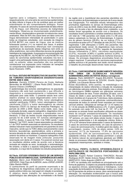 Caderno de Resumos (PDF) - Sociedade Brasileira de Estomatologia