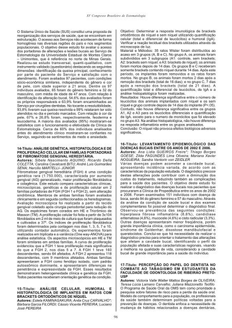 Caderno de Resumos (PDF) - Sociedade Brasileira de Estomatologia