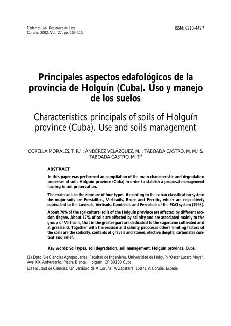 Principales aspectos edafológicos de la provincia de Holguín (Cuba ...