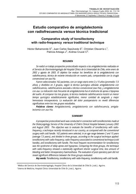 Estudio comparativo de amigdalectomía con radiofrecuencía versus ...