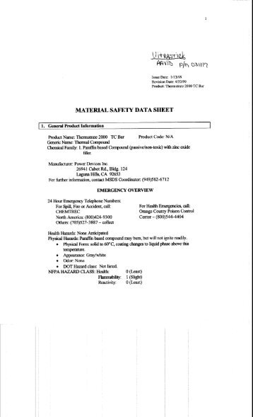 MSDS Safety Sheet for Ultrastick in PDF format - Aavid