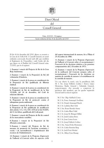 Diari 20 del 16 de desembre de 2010 - Consell General d'Andorra