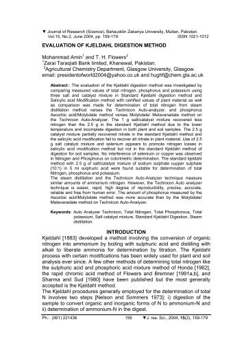 Evaluation of kjeldahl digestion method - Bahauddin Zakariya ...