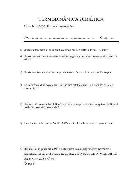 TERMODINÀMICA i CINÈTICA - ETC