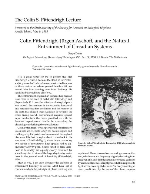 Colin Pittendrigh, Jürgen Aschoff, and the Natural Entrainment - CBN