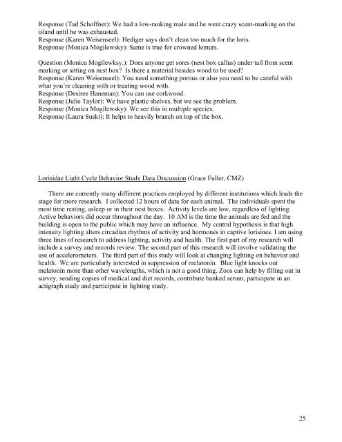 First Prosimian Husbandry Workshop 2009 - Cleveland Metroparks ...