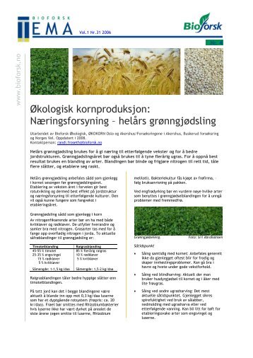 Temaark økologisk kornproduksjon nr. 4 Næringsforsyning - Agropub