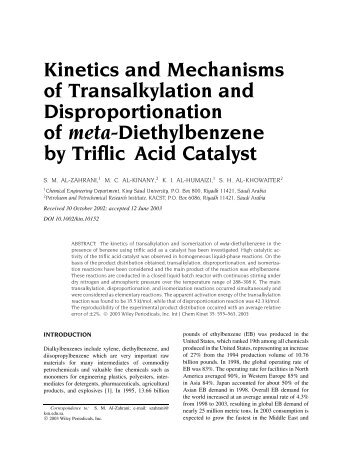 Kinetics and mechanisms of transalkylation and ... - kacst