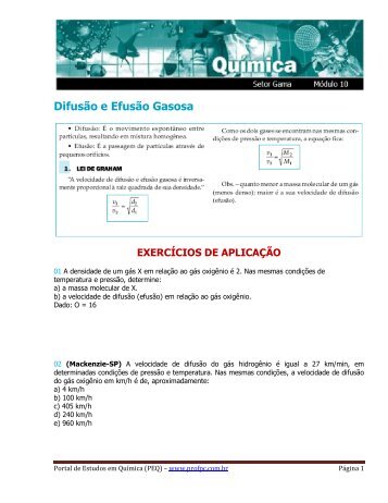 Gases (Difusão e Efusão gasosa) - Portal de Estudos em Química