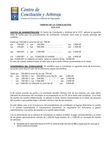 TARIFAS DE LA CONCILIACION - Cámara de Comercio e Industria ...