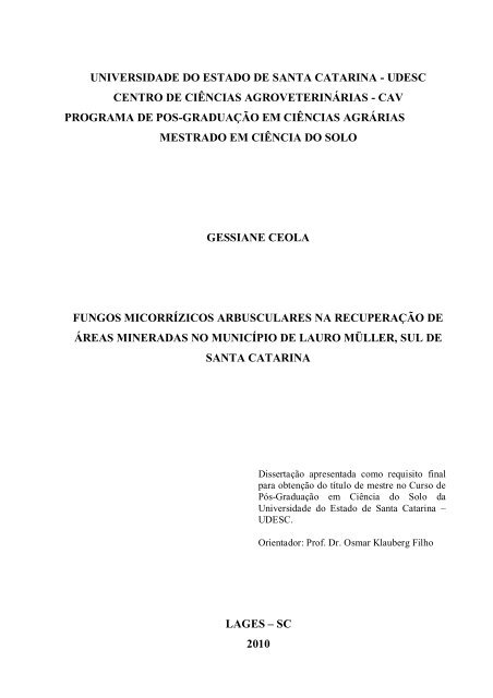 universidade do estado de santa catarina - Mestrado em Ciência do ...