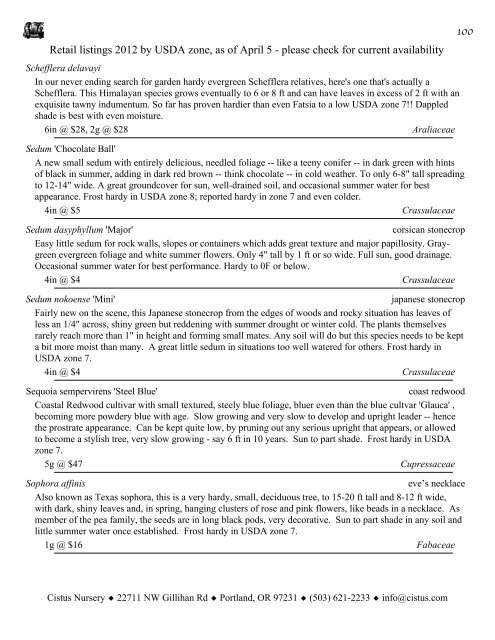 1 Retail listings 2012 by USDA zone, as of April 5 ... - Cistus Nursery