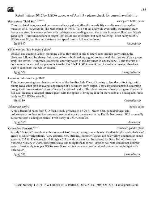 1 Retail listings 2012 by USDA zone, as of April 5 ... - Cistus Nursery