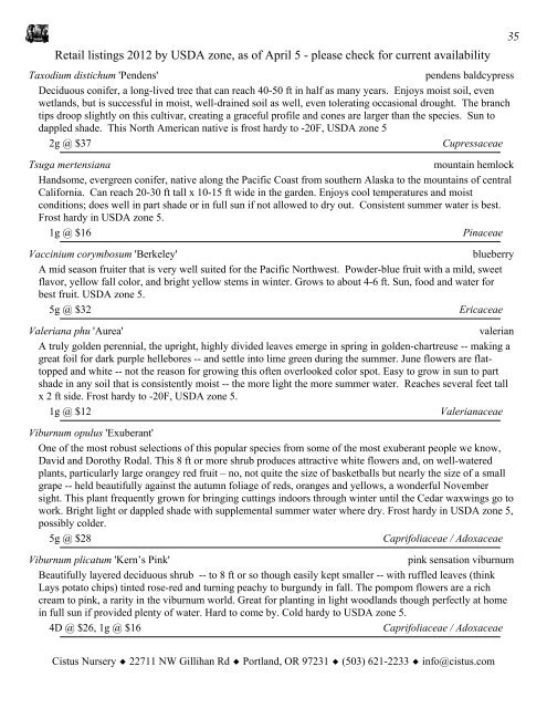 1 Retail listings 2012 by USDA zone, as of April 5 ... - Cistus Nursery