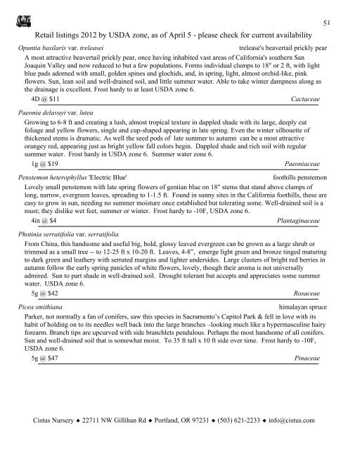 1 Retail listings 2012 by USDA zone, as of April 5 ... - Cistus Nursery