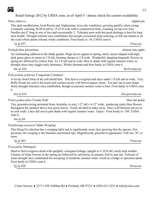 1 Retail listings 2012 by USDA zone, as of April 5 ... - Cistus Nursery