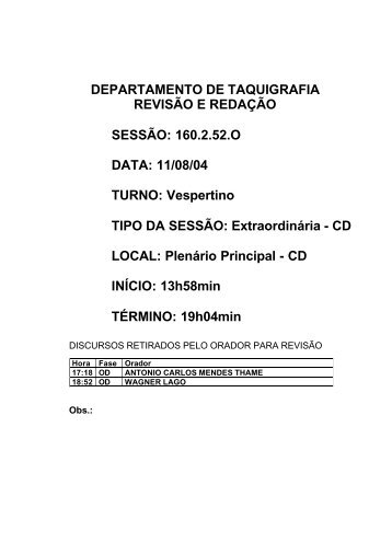 DEPARTAMENTO DE TAQUIGRAFIA REVISÃO E REDAÇÃO ...