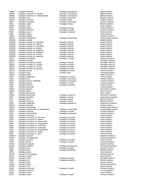 Tree/shrub species code list as pdf