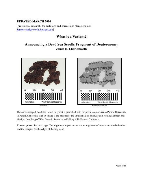 What is a Variant? Announcing a Dead Sea Scrolls Fragment of ...