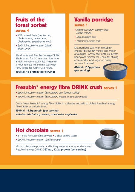 Fresubin energy fibre Drink Bursting with flavour Recipe Booklet