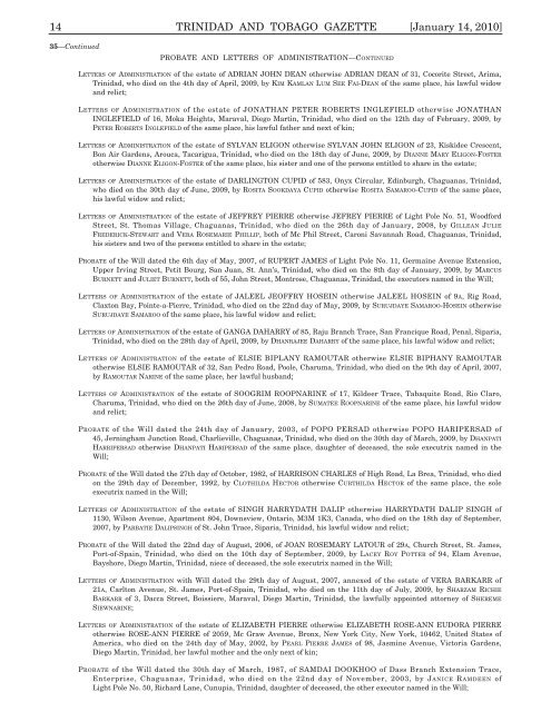 Gazette No. 3 of 2010.pdf - Trinidad and Tobago Government News