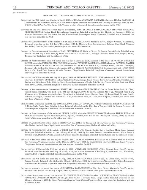 Gazette No. 3 of 2010.pdf - Trinidad and Tobago Government News