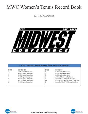 MWC Women's Tennis Record Book - Midwest Conference