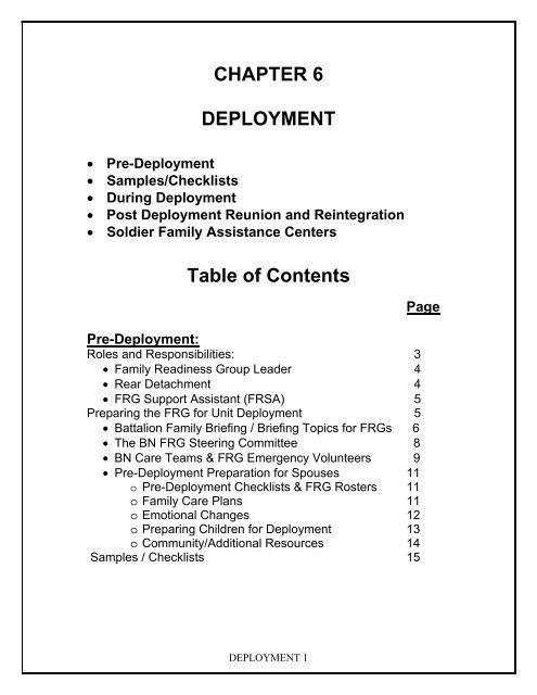 CHAPTER 6 DEPLOYMENT Table Of Contents US Army War College