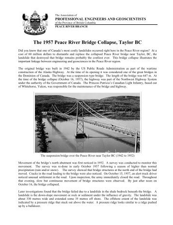 The 1957 Peace River Bridge Collapse, Taylor BC