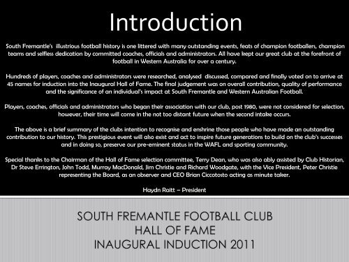 “When the old Fremantle Football Club collapsed early in 1900 ...