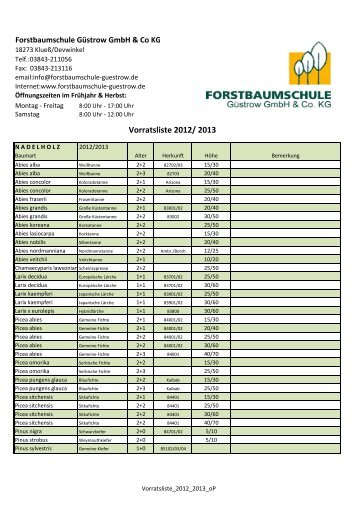 Vorratsliste 2012/ 2013 - Forstbaumschule Güstrow