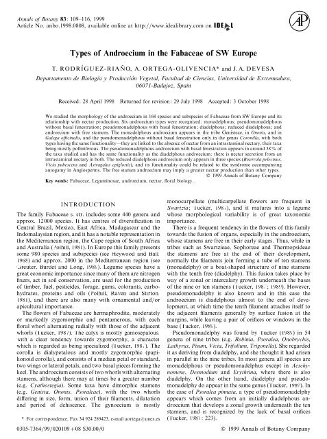 Types of Androecium in the Fabaceae of SW ... - Annals of Botany