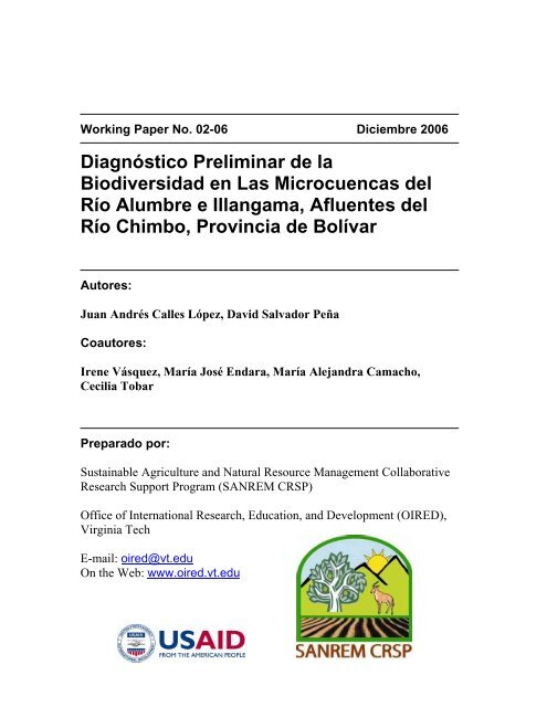 Diagnóstico preliminar de la biodiversidad en las microcuencas del ...