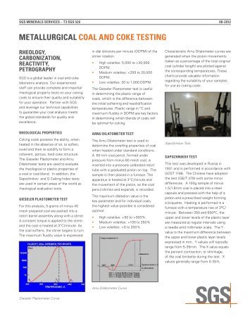 METALLURGICAL COAL AND COKE TESTING - SGS