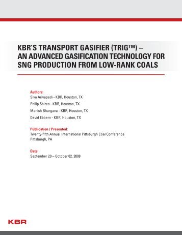 KBR's Transport Gasifier (TRIGTM) – an Advanced Gasification ...