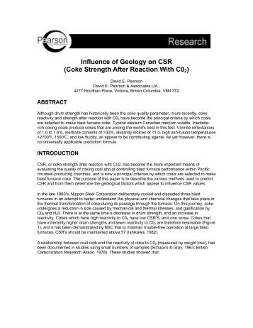 Influence of Geology on CSR - Pearson Coal Petrography