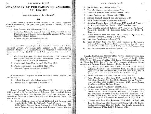 Caspersz Ancestry - Dutch Burgher Union of Ceylon