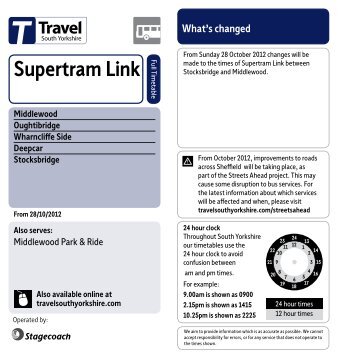 Stocksbridge SupertramLink Timetable - Stagecoach Supertram