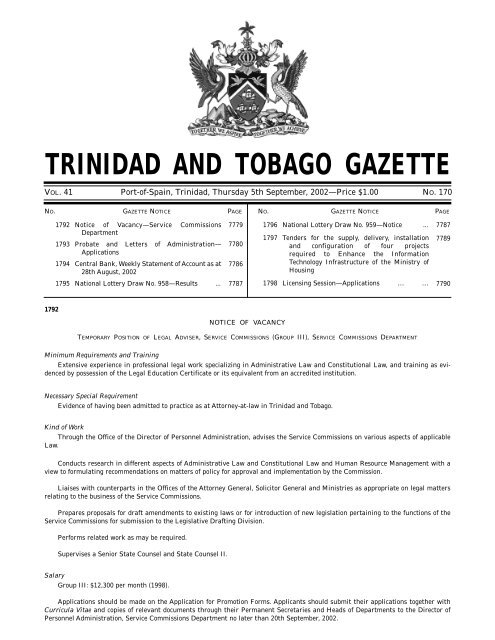 trinidad and tobago gazette - Trinidad and Tobago Government News