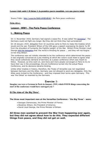 Lesson : WW1 - The Paris Peace Conference I- : Making Peace ...