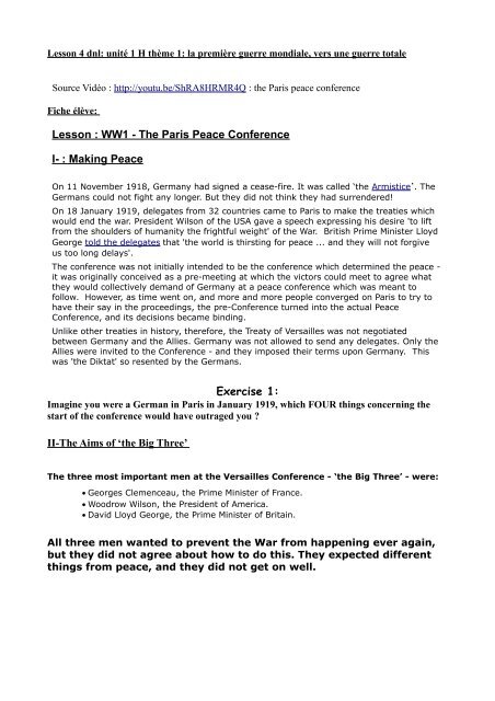 Lesson : WW1 - The Paris Peace Conference I- : Making Peace ...